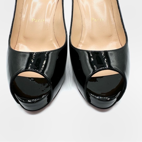 Christian Louboutin Very Prive 100 Patent Black Leather Platform Pump Heels - Picture 2 of 13